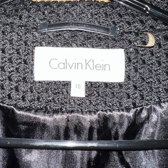 Calvin Klein Black Asymmetrical Coat Peacoat w/Knit Sleeves Size 10 Oversized - Picture 11 of 14